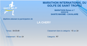 Diplôme marathon de Saint Tropez